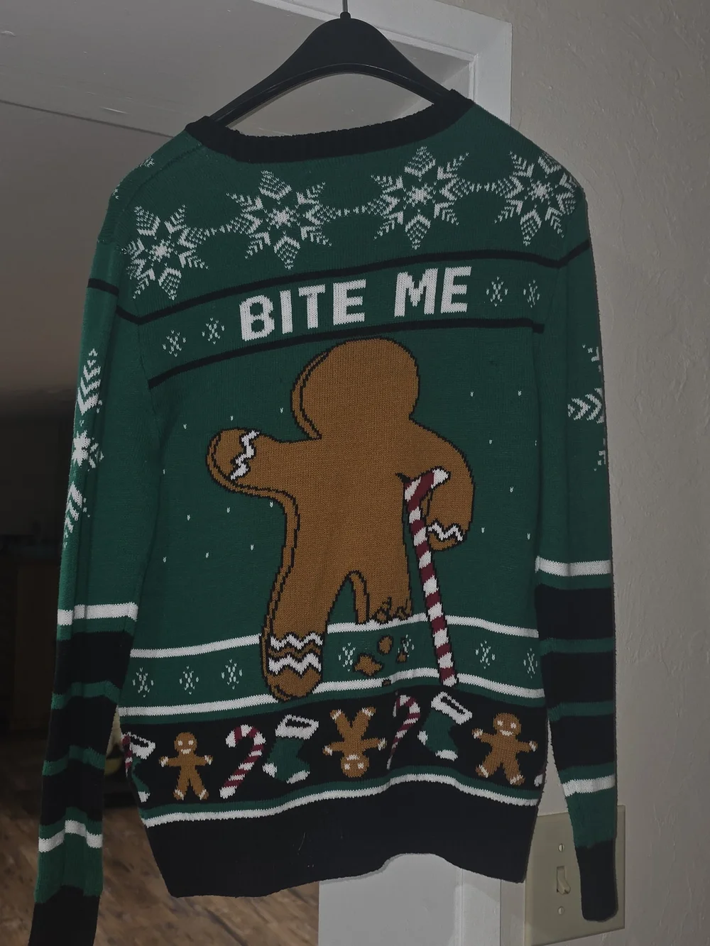 Ugly Christmas Sweater Men Green Gingerbread 'OH SNAP' Crewneck